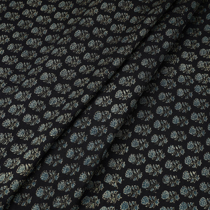 Black - Ajrakh Block Printed Natural Dyed Chanderi Silk Fabric 10