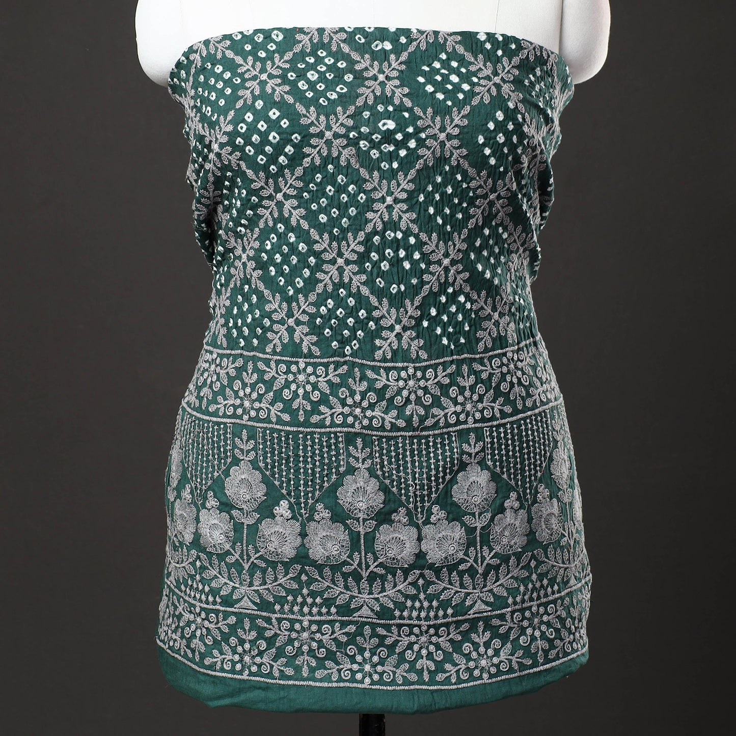 3pc Kutch Bandhani Tie-Dye Satin Cotton Suit Material Set 219