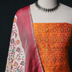 Pochampally Ikat Handwoven Pure Silk 2pc Unstitched Dress Material Kurta Set 04