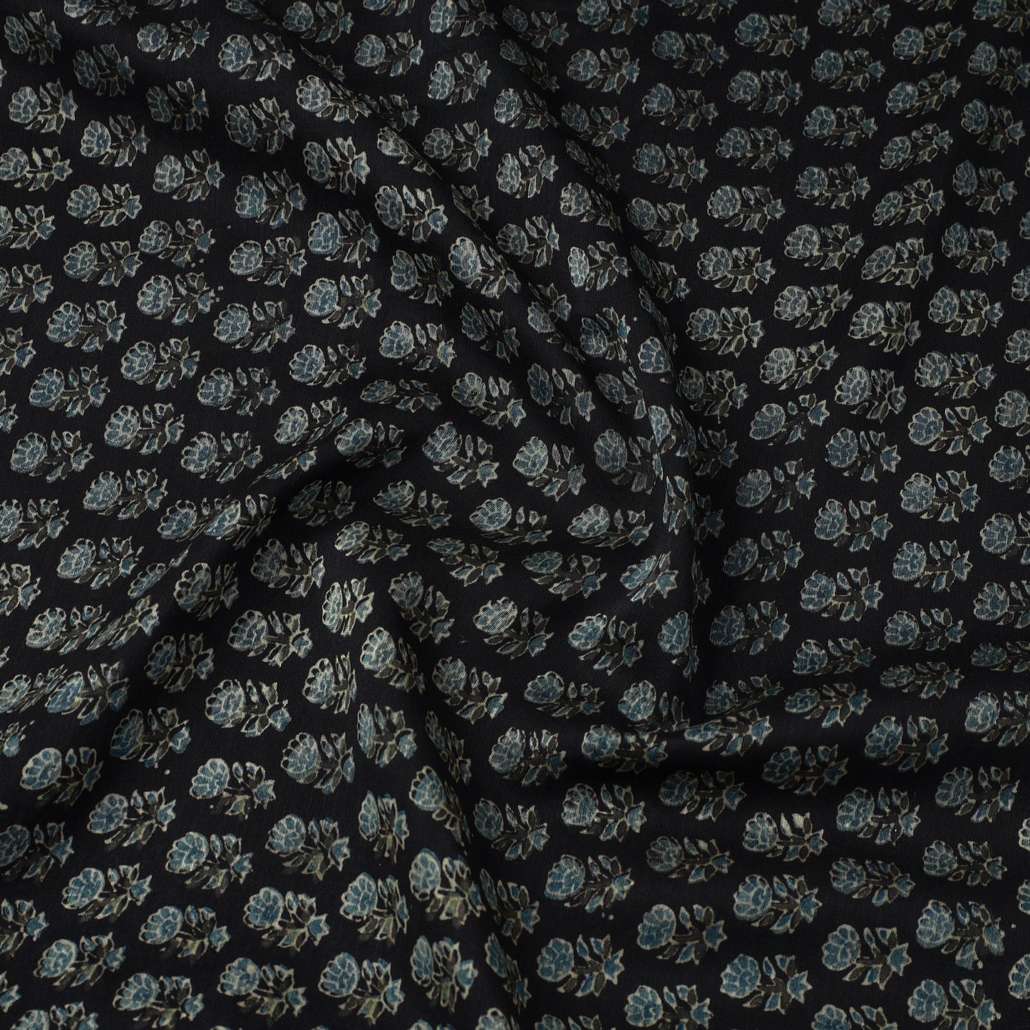 Black - Ajrakh Block Printed Natural Dyed Chanderi Silk Fabric 10