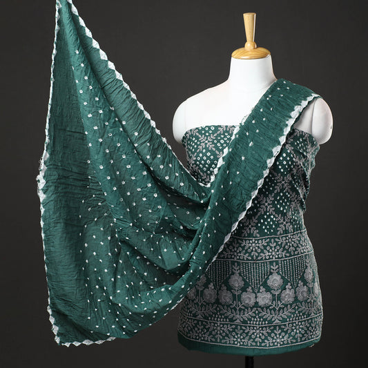 3pc Kutch Bandhani Tie-Dye Satin Cotton Suit Material Set 219