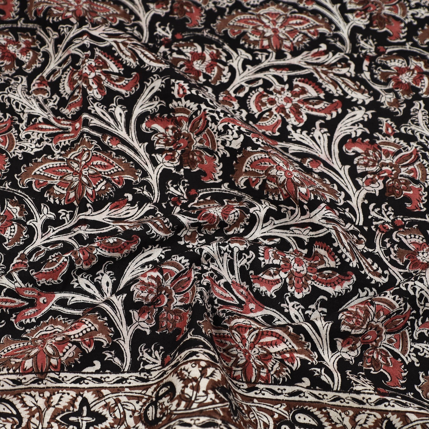 Black - Pedana Kalamkari Block Printed Natural Dyed Cotton Scarf 57