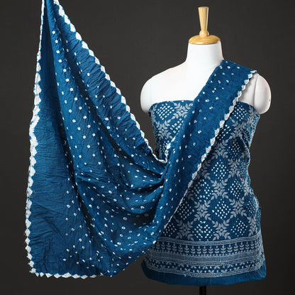 3pc Kutch Bandhani Tie-Dye Satin Cotton Suit Material Set 220