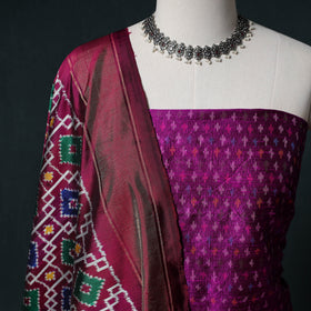 Pochampally Ikat Handwoven Pure Silk 2pc Unstitched Dress Material Kurta Set 05