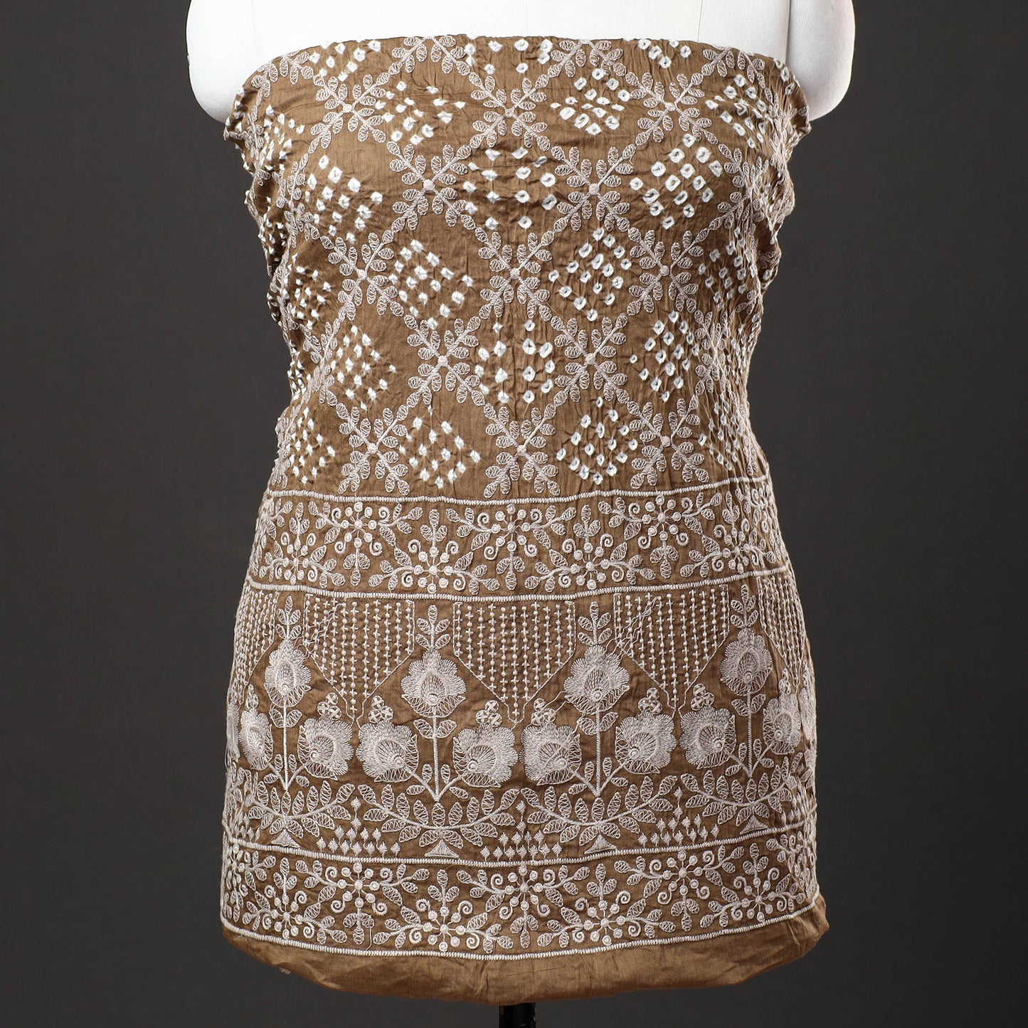 3pc Kutch Bandhani Tie-Dye Satin Cotton Suit Material Set 221