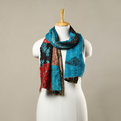 Multicolor - Reversible Patchwork Silk Bengal Kantha Stitch Stole 158