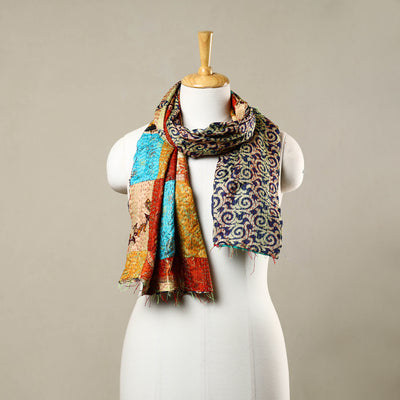 Multicolor - Reversible Patchwork Silk Bengal Kantha Stitch Stole 159