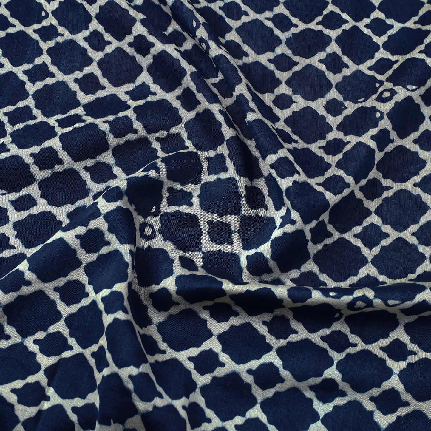Blue - Ajrakh Block Printed Natural Dyed Chanderi Silk Fabric 13