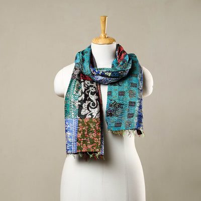 Multicolor - Reversible Patchwork Silk Bengal Kantha Stitch Stole 160