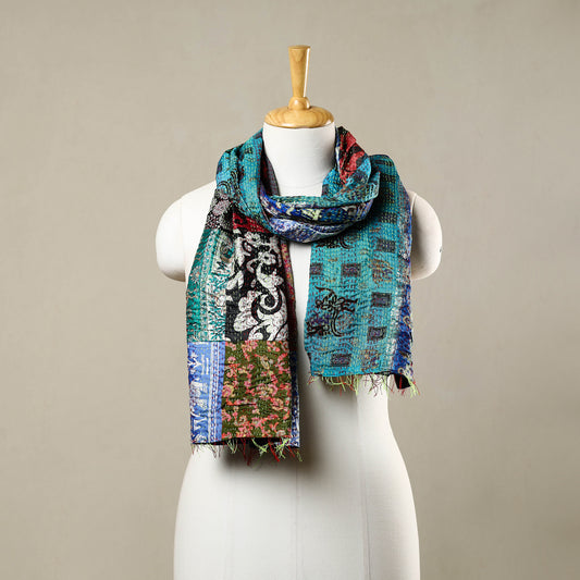 Multicolor - Reversible Patchwork Silk Bengal Kantha Stitch Stole 160