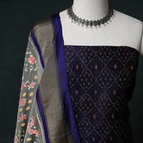 Pochampally Ikat Handwoven Pure Silk 2pc Unstitched Dress Material Kurta Set 06