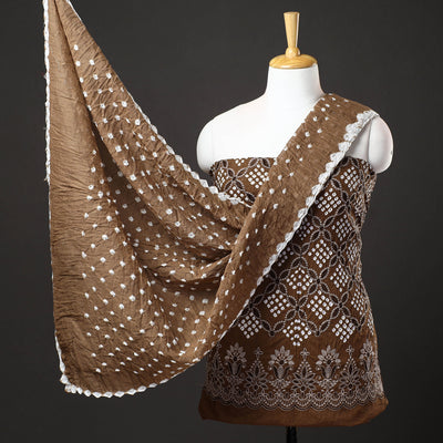 3pc Kutch Bandhani Tie-Dye Satin Cotton Suit Material Set 222
