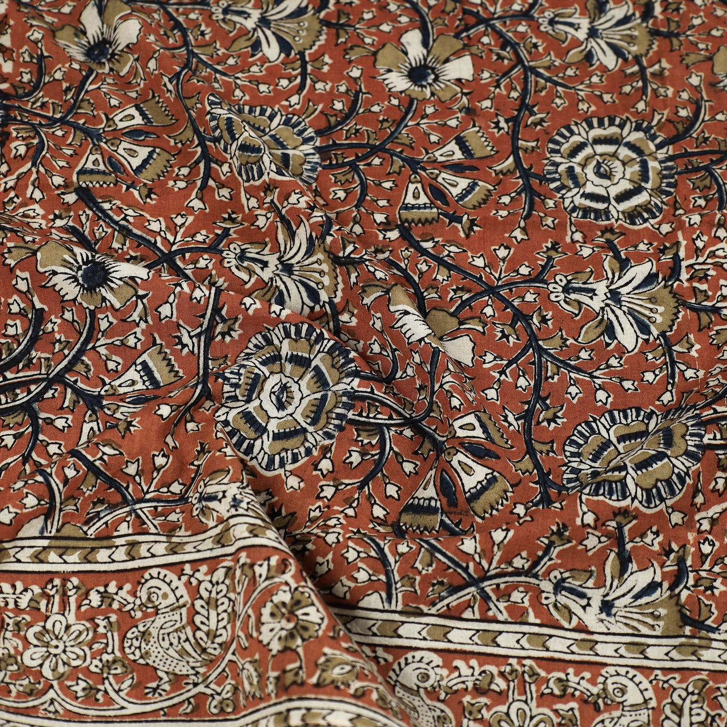 Orange - Pedana Kalamkari Block Printed Natural Dyed Cotton Scarf 66