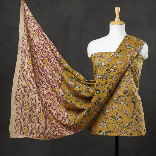 Yellow - 2pc Kalamkari Printed Cotton Suit Material Set