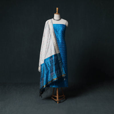 Pochampally Ikat Handwoven Pure Silk 2pc Unstitched Dress Material Kurta Set 07