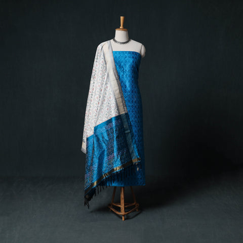 Pochampally Ikat Handwoven Pure Silk 2pc Unstitched Dress Material Kurta Set 07