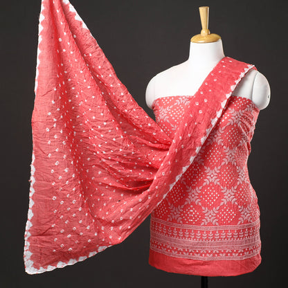 3pc Kutch Bandhani Tie-Dye Satin Cotton Suit Material Set 223