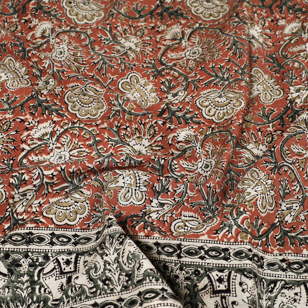 Orange - Pedana Kalamkari Block Printed Natural Dyed Cotton Scarf 67