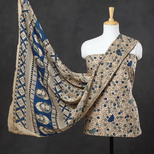Beige - 2pc Kalamkari Printed Cotton Suit Material Set
