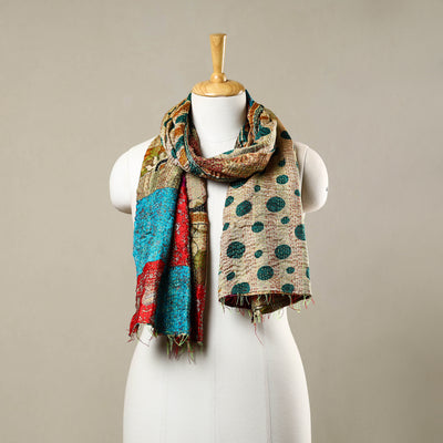 Multicolor - Reversible Patchwork Silk Bengal Kantha Stitch Stole 167