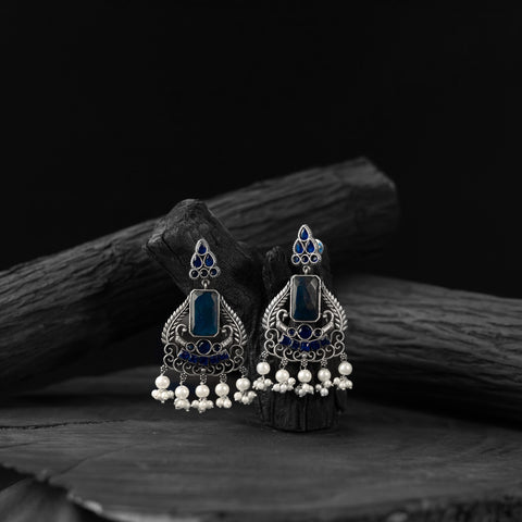 Blue - saanjh bela swan oxidised earrings - handcrafted
