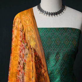 Pochampally Ikat Handwoven Pure Silk 2pc Unstitched Dress Material Kurta Set 08