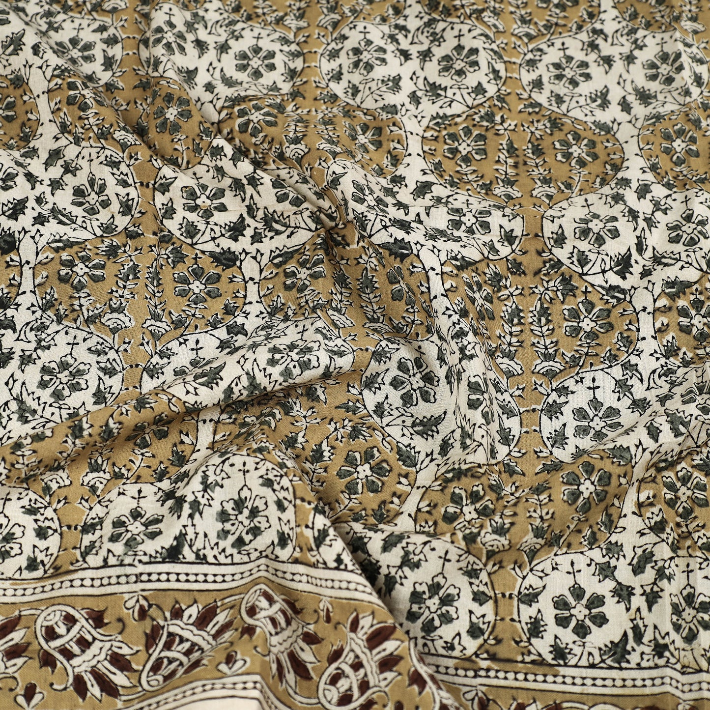 Yellow - Pedana Kalamkari Block Printed Natural Dyed Cotton Scarf 73