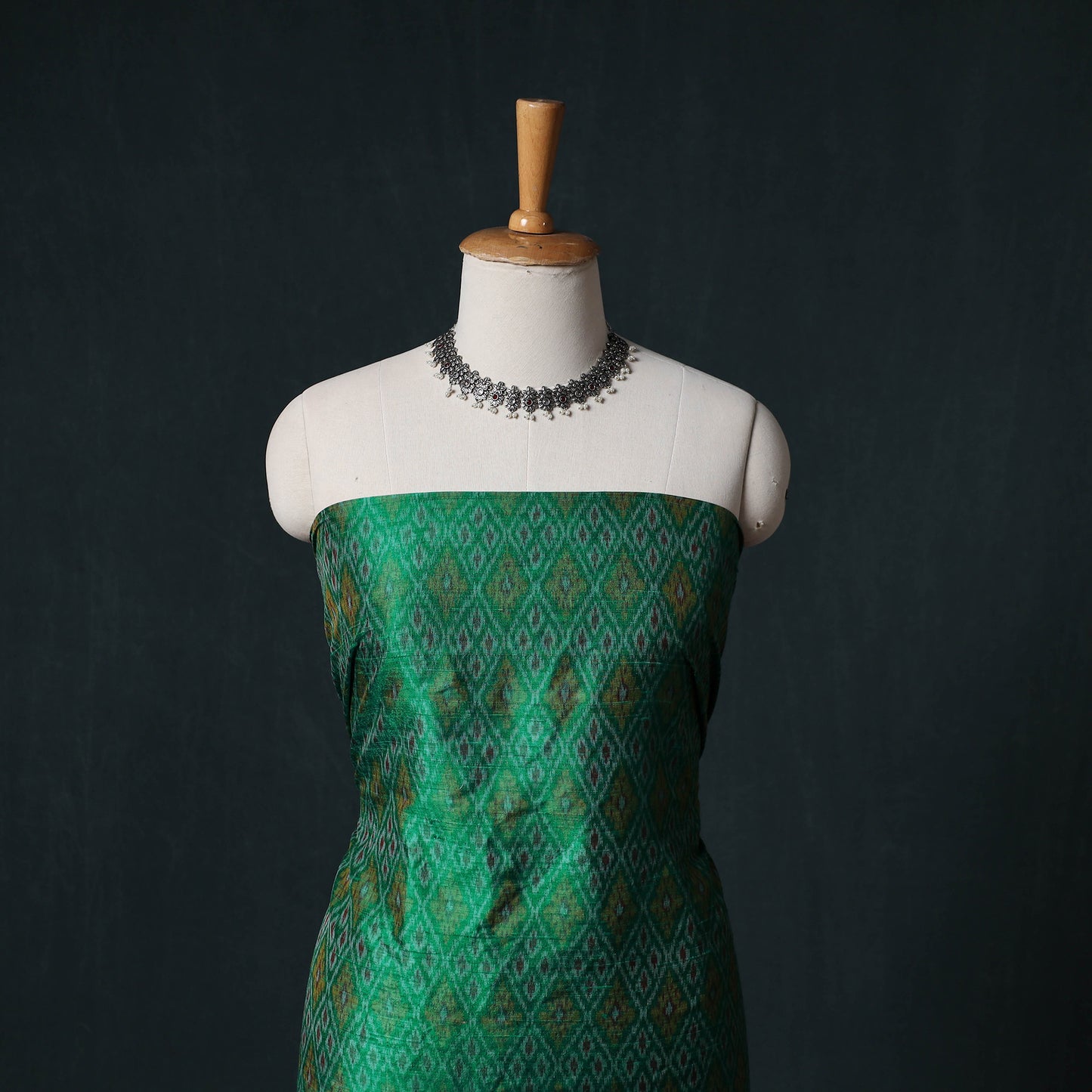 Pochampally Ikat Handwoven Pure Silk 2pc Unstitched Dress Material Kurta Set 08