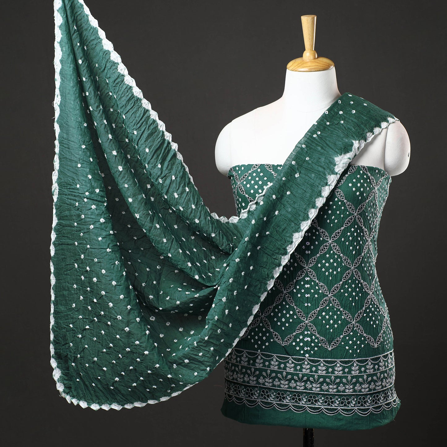 3pc Kutch Bandhani Tie-Dye Satin Cotton Suit Material Set 225