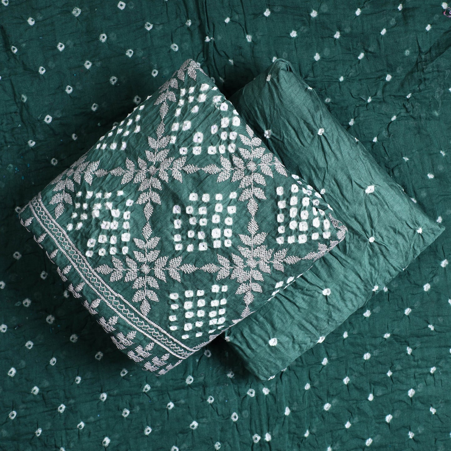 3pc Kutch Bandhani Tie-Dye Satin Cotton Suit Material Set 224