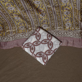 Chanderi Silk Sanganeri Hand Block Print Unstitched Dress Material: Kurta, Bottom with Dupatta 01