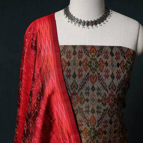 Pochampally Ikat Handwoven Pure Silk 2pc Unstitched Dress Material Kurta Set 09