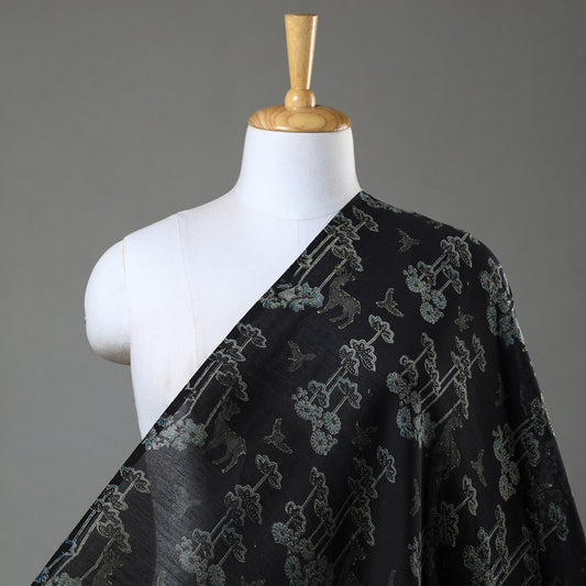 Ajrakh Block Printed Natural Dyed Chanderi Silk Fabric 11