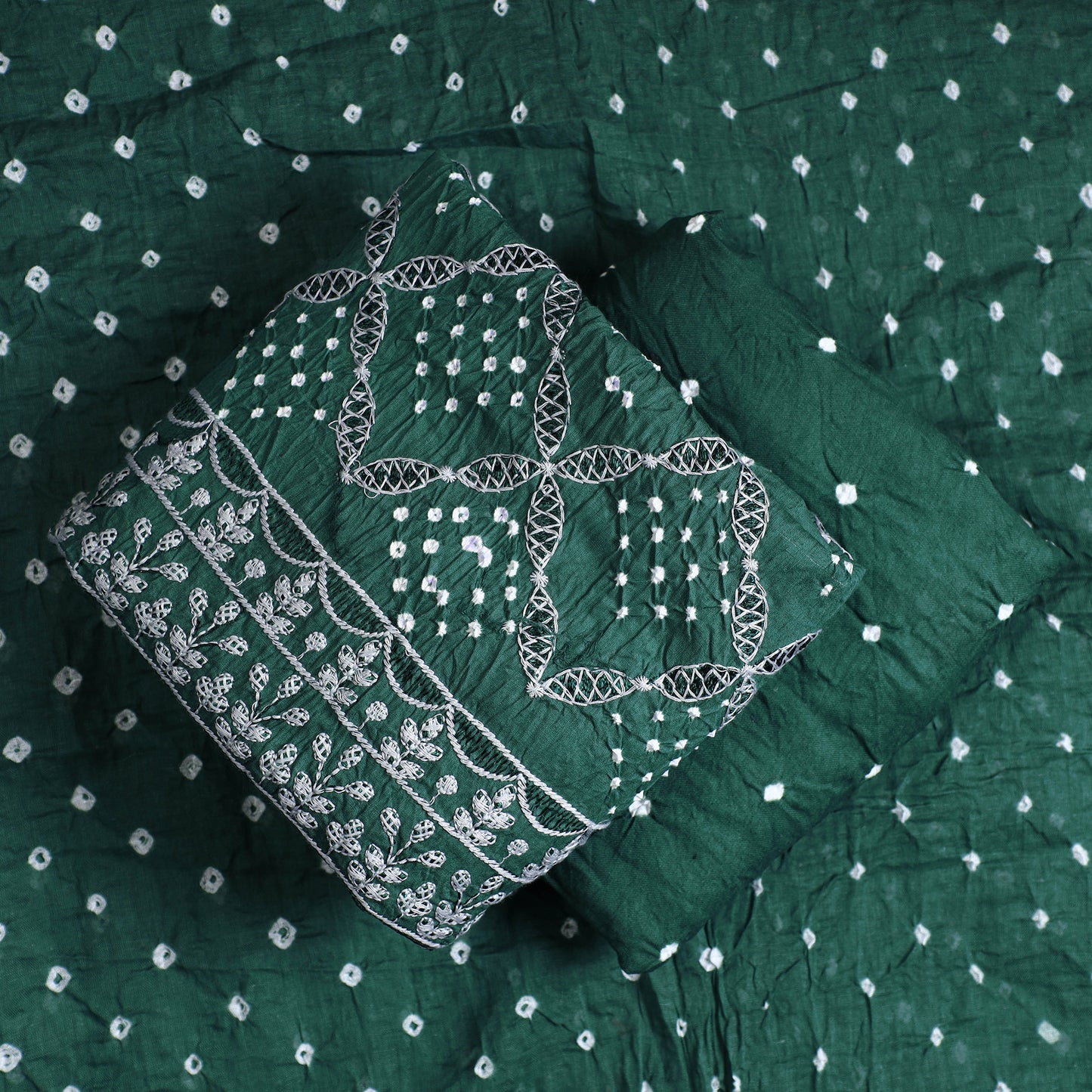 3pc Kutch Bandhani Tie-Dye Satin Cotton Suit Material Set 225