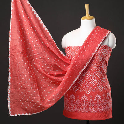 3pc Kutch Bandhani Tie-Dye Satin Cotton Suit Material Set 227
