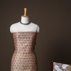 Chanderi Silk Sanganeri Hand Block Print Unstitched Dress Material: Kurta, Bottom with Dupatta 01