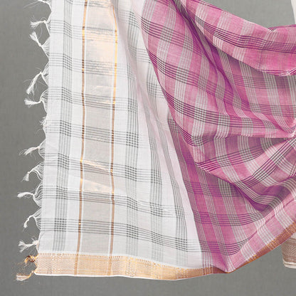White - 3pc Mangalagiri Handloom Cotton Suit Material Set with Zari Border