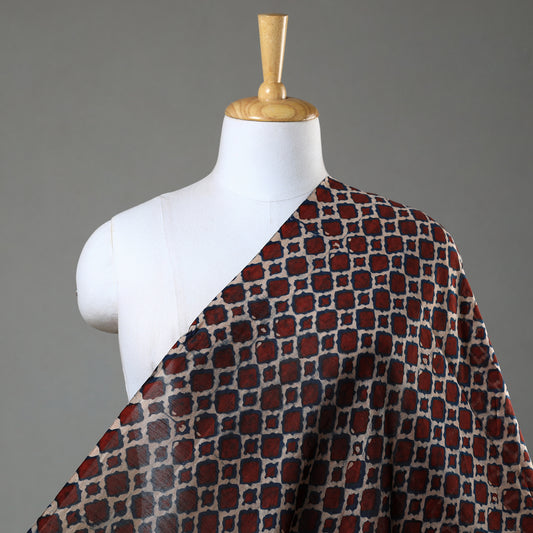 Red - Ajrakh Block Printed Natural Dyed Chanderi Silk Fabric 08