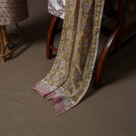 Chanderi Silk Sanganeri Hand Block Print Unstitched Dress Material: Kurta, Bottom with Dupatta 01