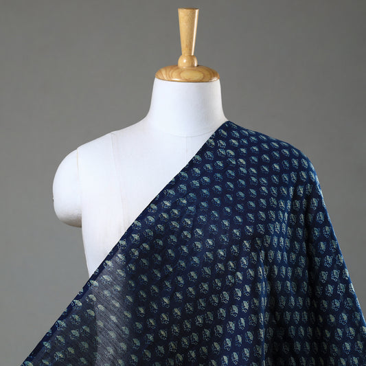 Ajrakh Block Printed Natural Dyed Chanderi Silk Fabric 07