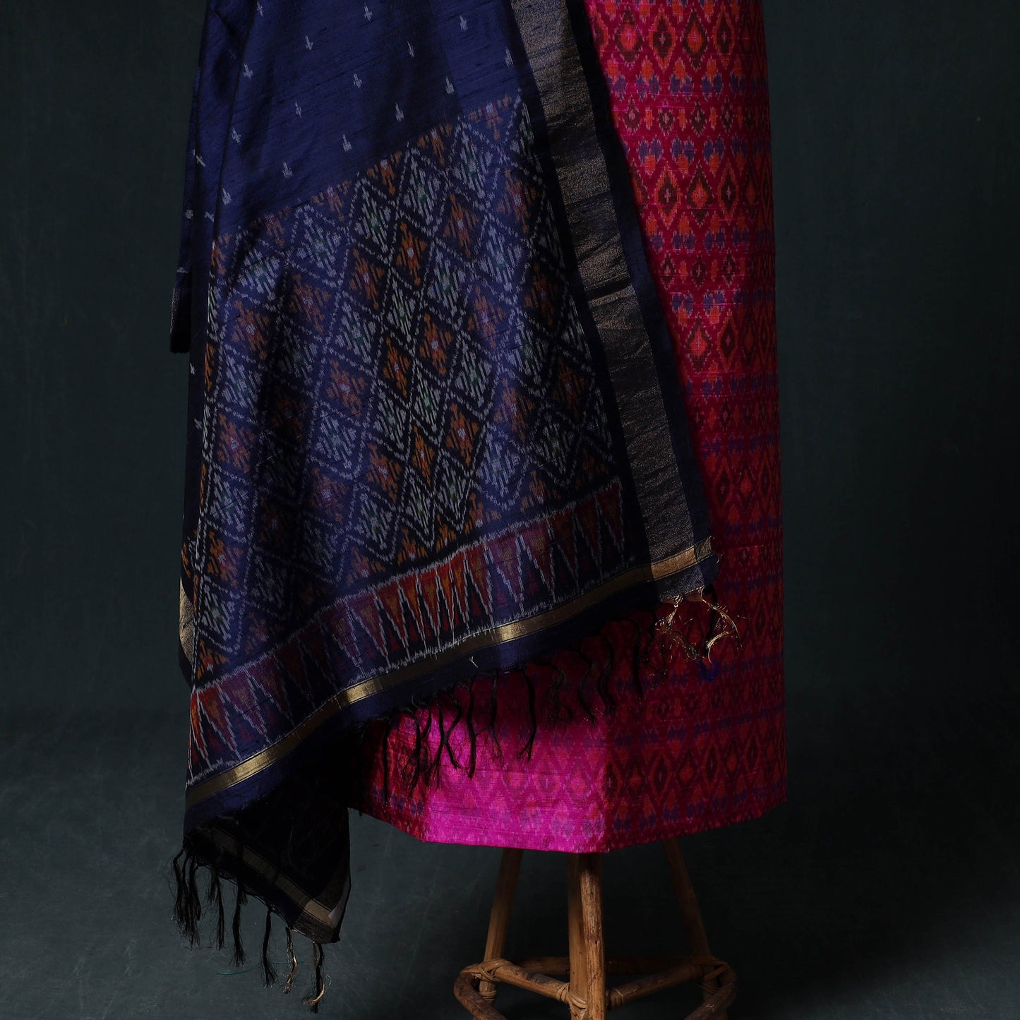 Pochampally Ikat Handwoven Pure Silk 2pc Unstitched Dress Material Kurta Set 10