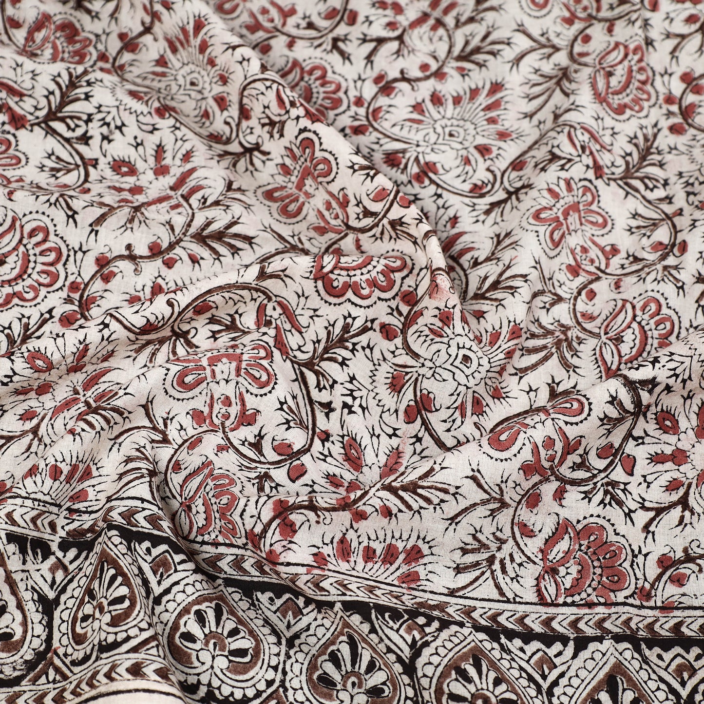 Beige - Pedana Kalamkari Block Printed Natural Dyed Cotton Scarf 84