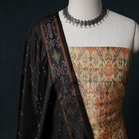 Pochampally Ikat Handwoven Pure Silk 2pc Unstitched Dress Material Kurta Set 11