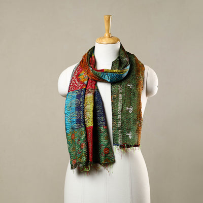 Multicolor - Reversible Patchwork Silk Bengal Kantha Stitch Stole 121