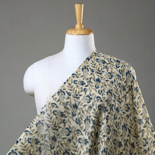 Beige - Ajrakh Block Printed Natural Dyed Chanderi Silk Fabric 05
