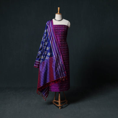 Pochampally Ikat Handwoven Pure Silk 2pc Unstitched Dress Material Kurta Set 12