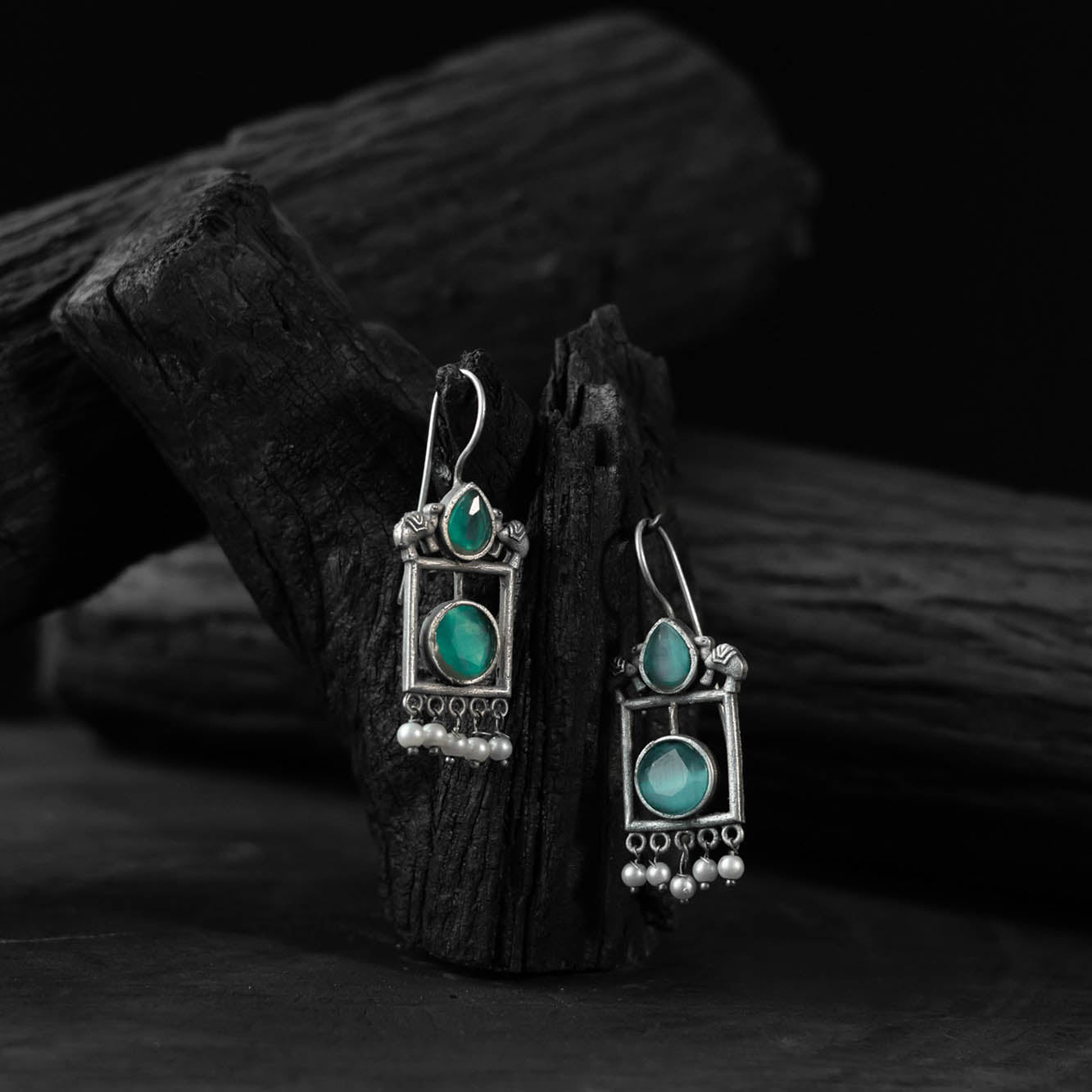 Green - saanjh bela camel oxidised earrings - handcrafted