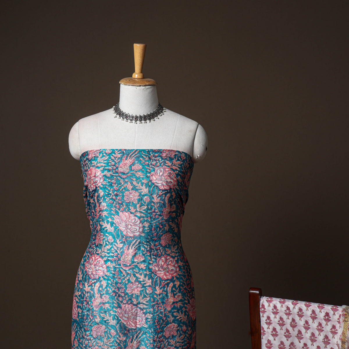 Chanderi Silk Sanganeri Hand Block Print Unstitched Dress Material: Kurta, Bottom with Dupatta 03