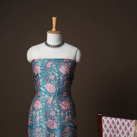 Chanderi Silk Sanganeri Hand Block Print Unstitched Dress Material: Kurta, Bottom with Dupatta 03