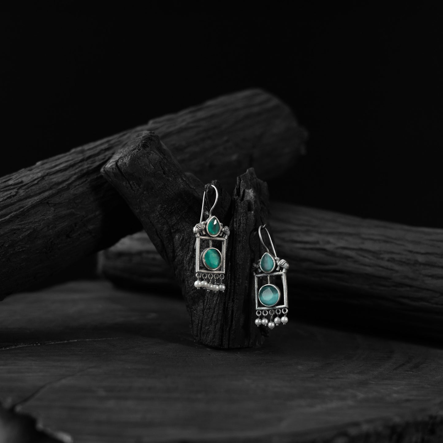 Green - saanjh bela camel oxidised earrings - handcrafted
